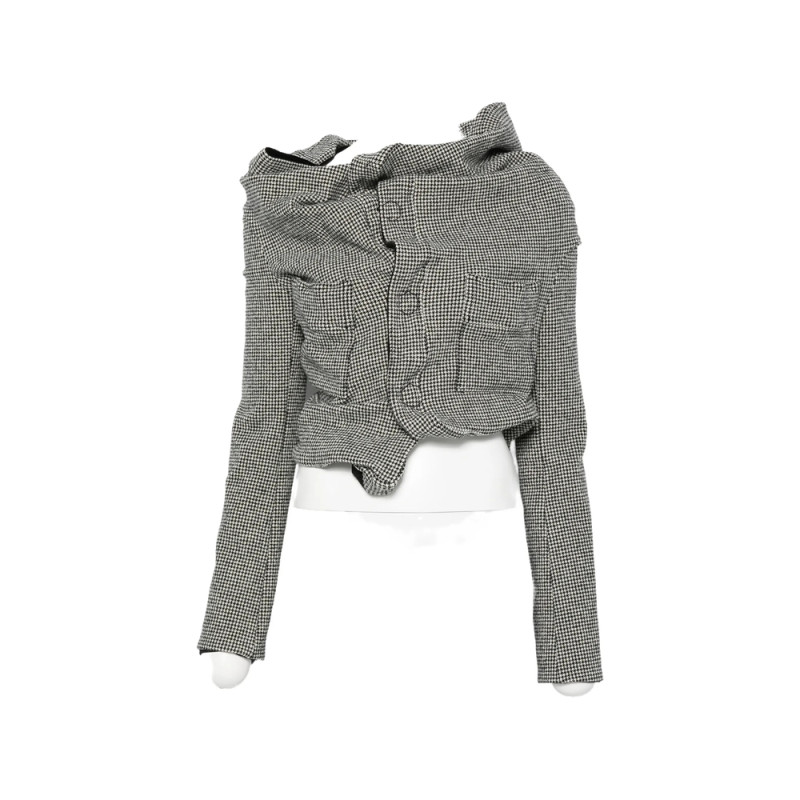 Junya Watanabe Houndstooth-pattern Draped-design Jacket