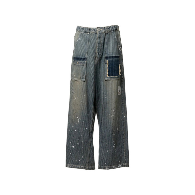 Maison Mihara Yasuhiro Stripe-pattern Paint-splatter Jeans