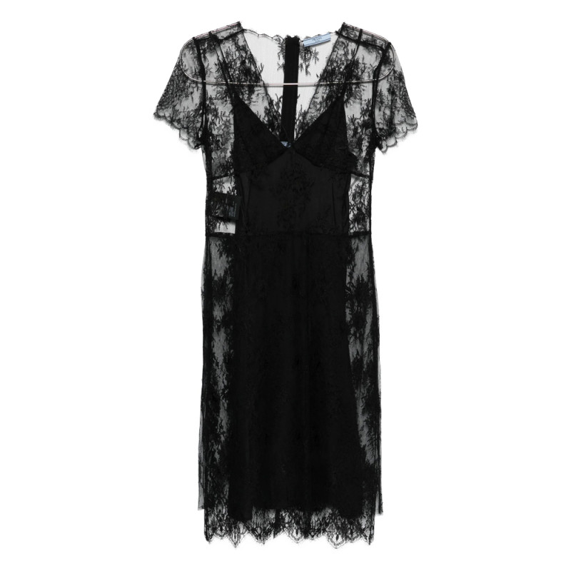 Prada Lace-overlay V-neck Dress