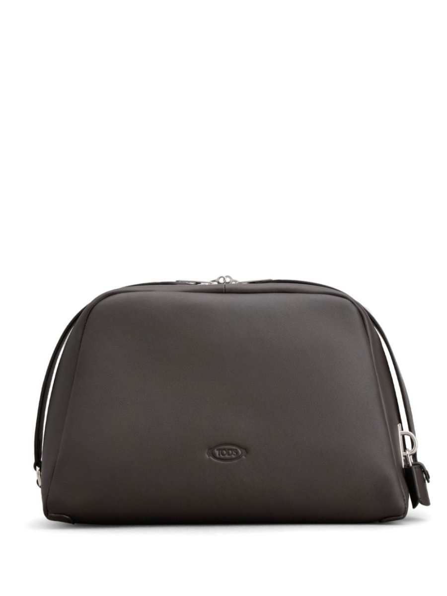 logo-debossed leather clutch bag