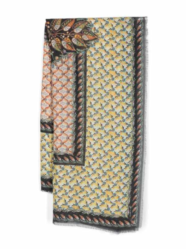 floral-print frayed scarf