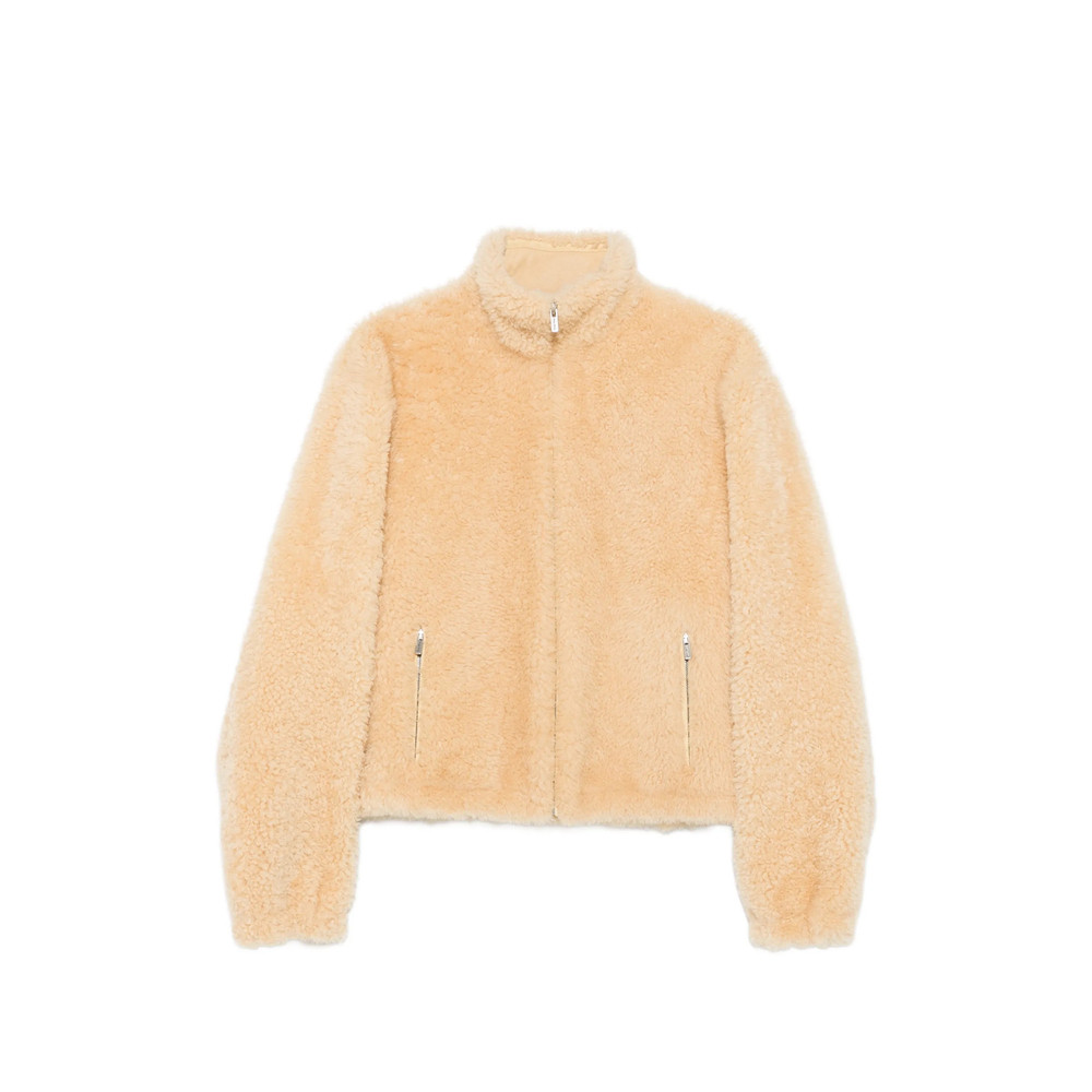 Miu Miu Montone Fleece-texture High-neck Jacket