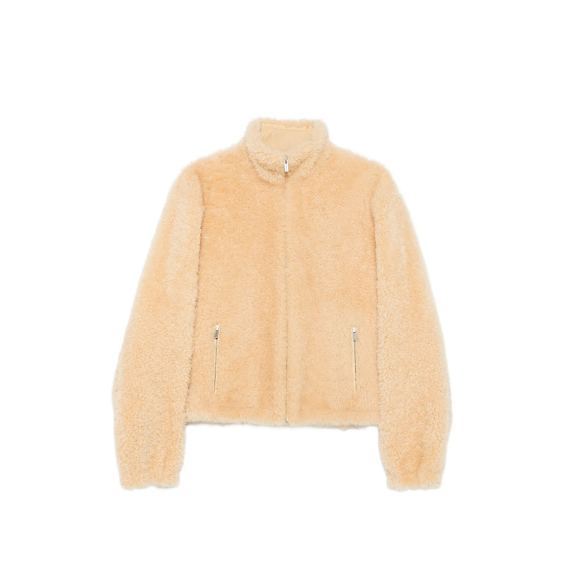 Miu Miu Montone Fleece-texture High-neck Jacket