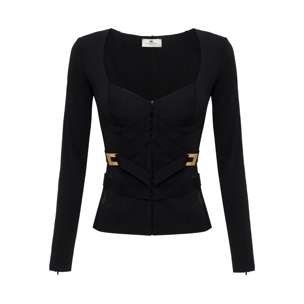 Elisabetta Franchi Corset-detail Long-sleeve T-shirt