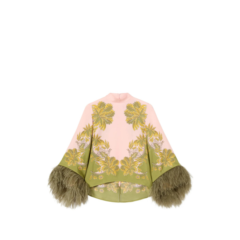 La Double J Swathe Placée Pink In Silk Twill With Feathers Make An Exit Top