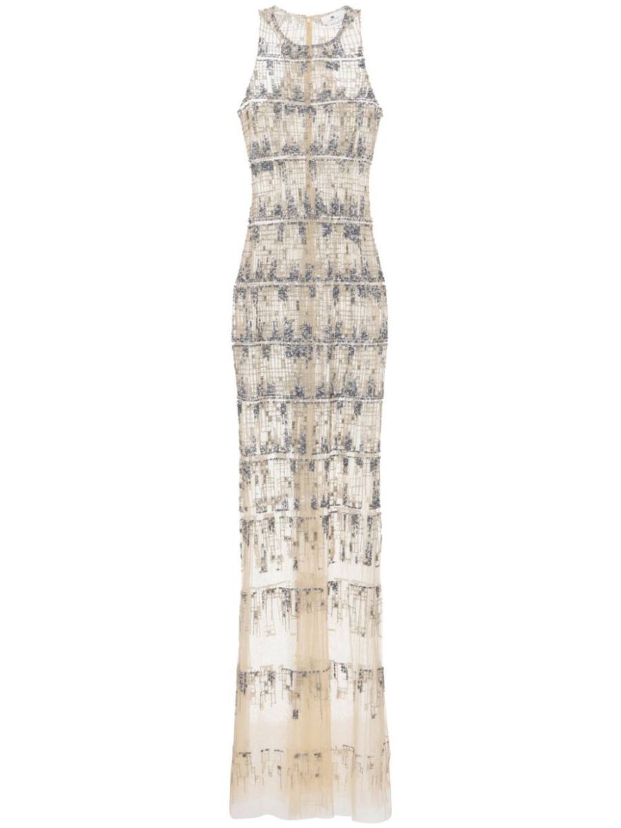 pixel-pattern sequin-embroidered tulle red carpet dress