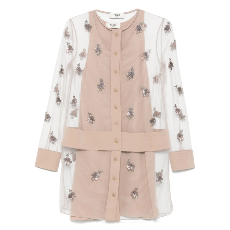 Fendi Embroidered Tulle Mini Dress