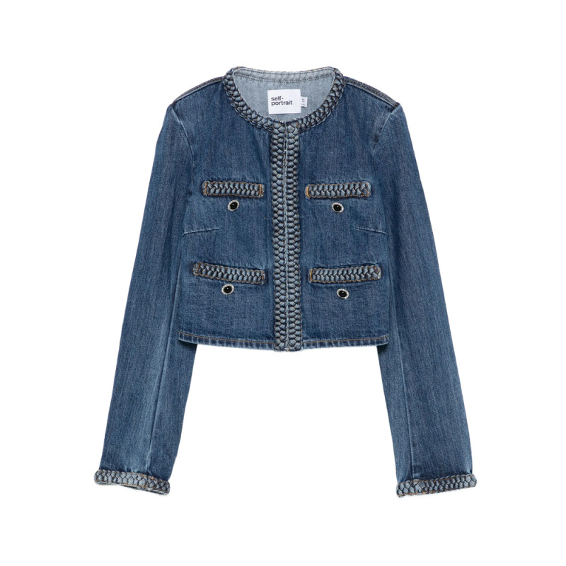Self-portrait Braided-trim Denim Jacket