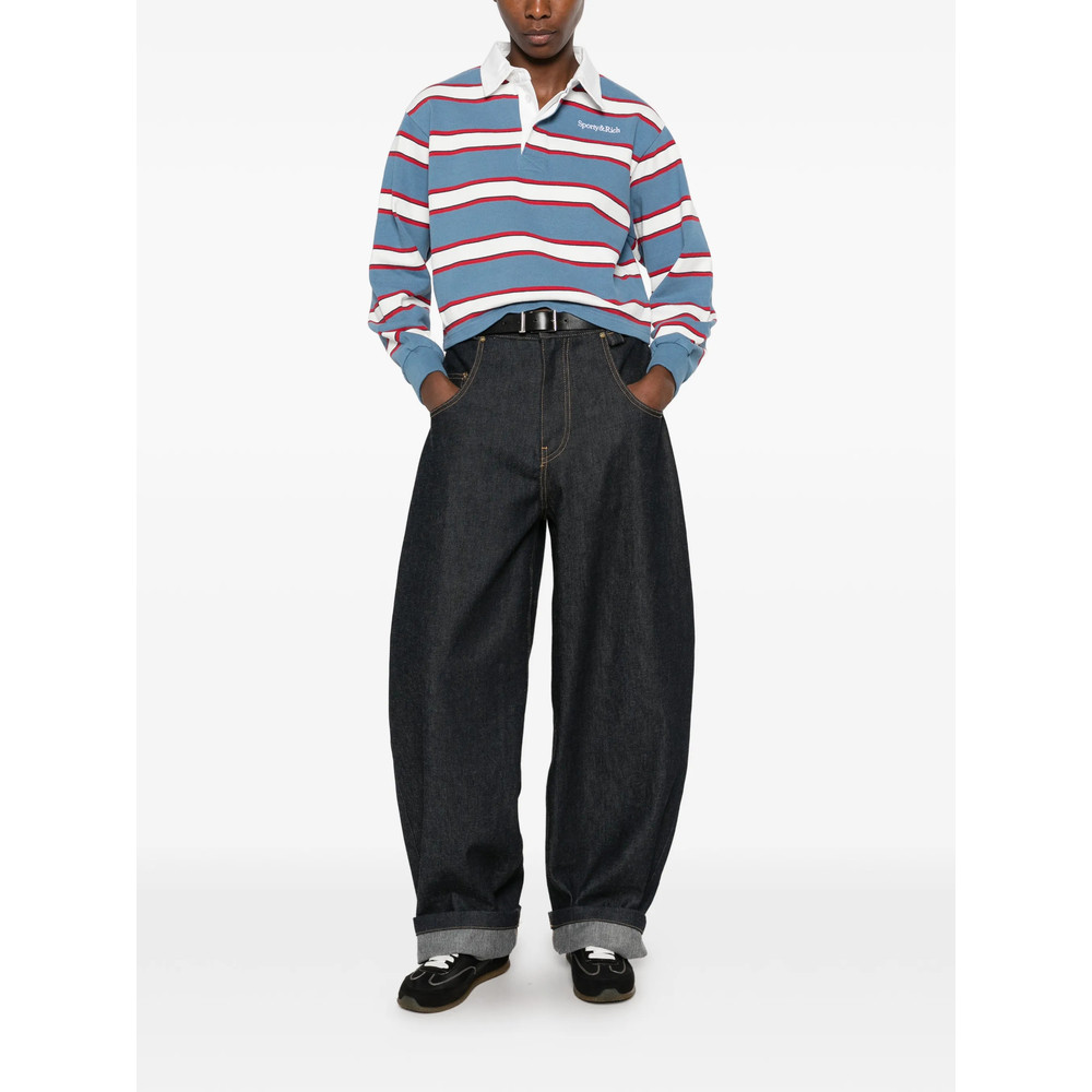 Sporty & Rich Blondie Striped Long-sleeve Polo Shirt