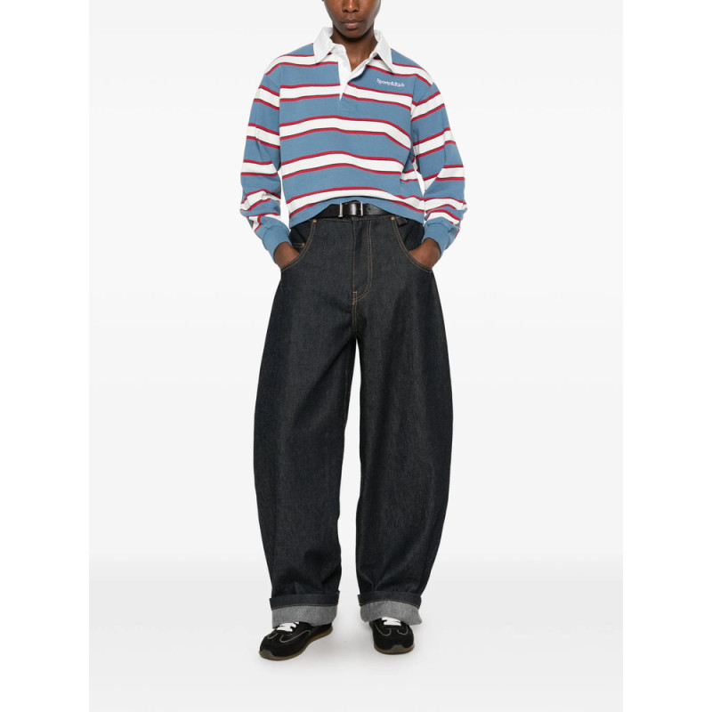 Sporty & Rich Blondie Striped Long-sleeve Polo Shirt