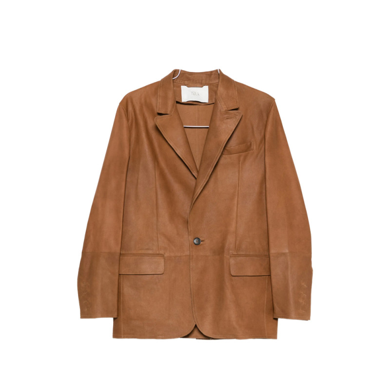 Tela Notched-lapel Leather Blazers