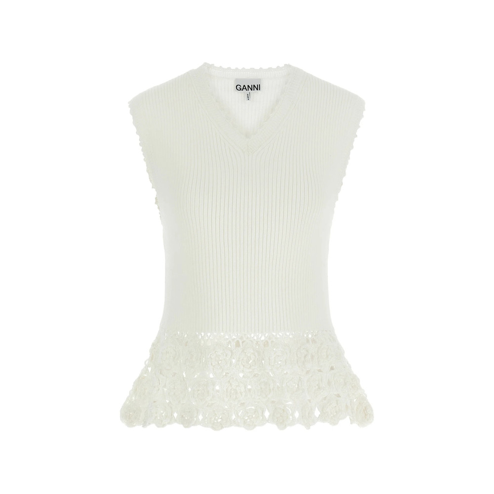 Ganni Crochet Ribbed V-neck Tank Top