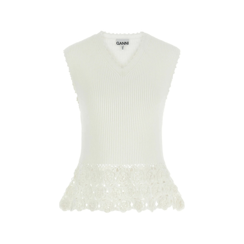 Ganni Crochet Ribbed V-neck Tank Top