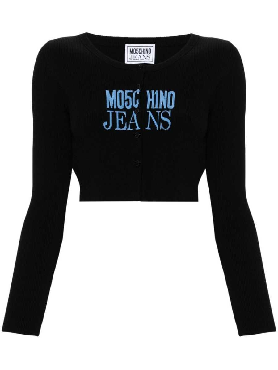 logo-intarsia fine-ribbed cardigan