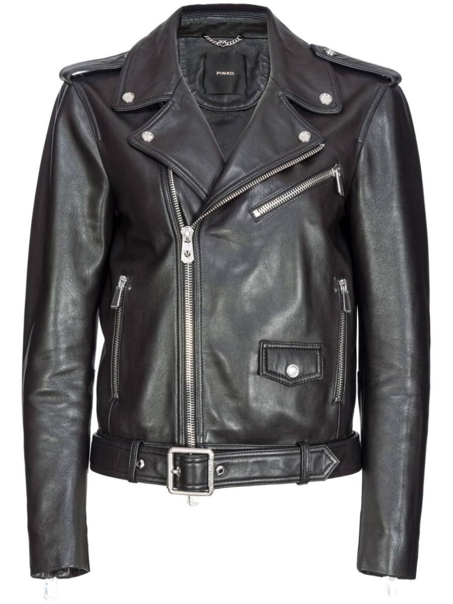 belted leather biker jacket