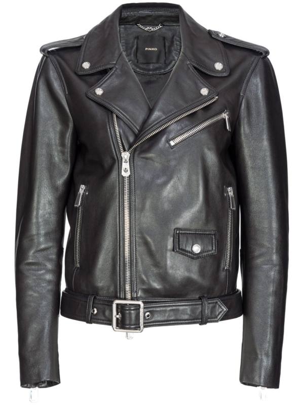 belted leather biker jacket