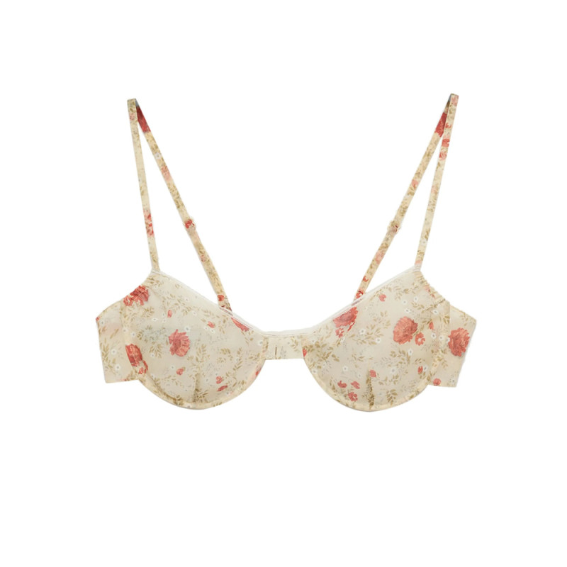 Prada Floral-print Lace-trim Bra