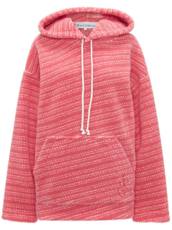 embroidered-logo striped hoodie