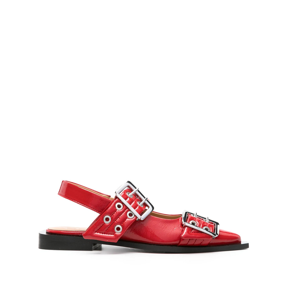 Ganni Wide Welt Buckled Ballerina Shoes