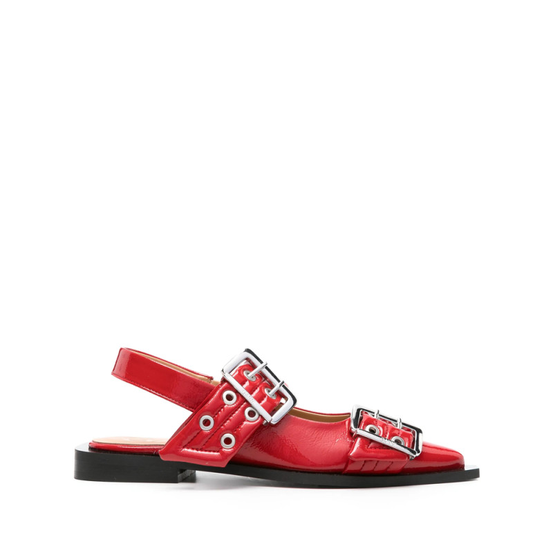 Ganni Wide Welt Buckled Ballerina Shoes