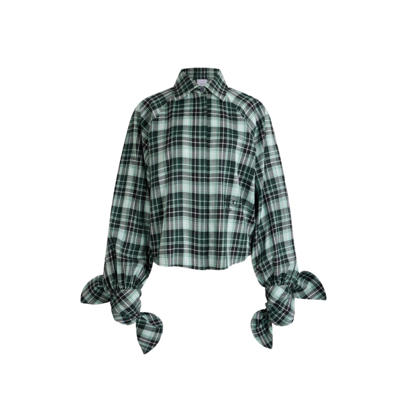 Patou Bow-sleeve Check Shirt