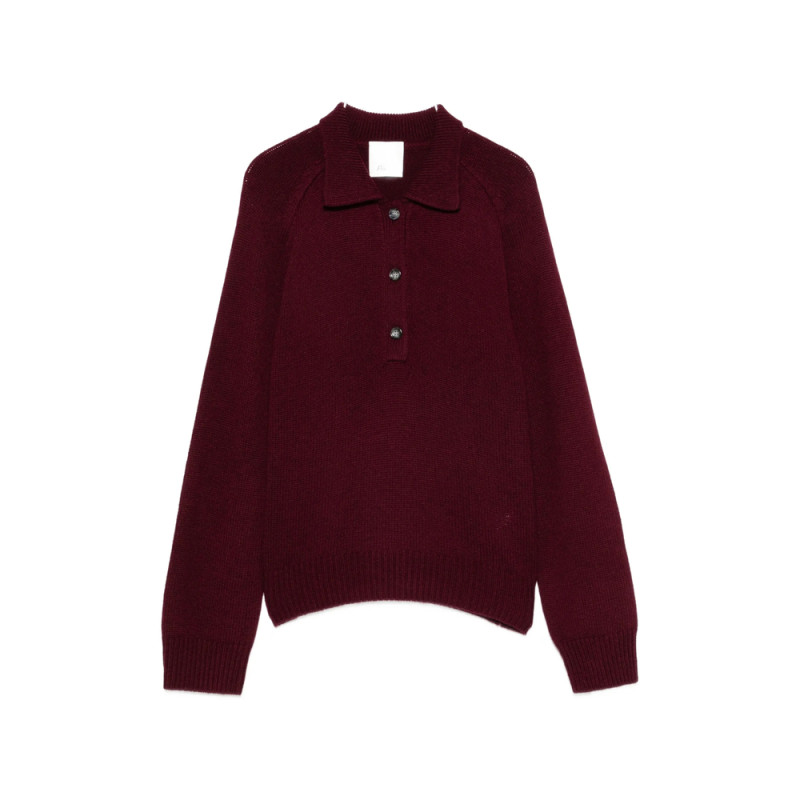 Allude Button-up Polo-collar Sweater