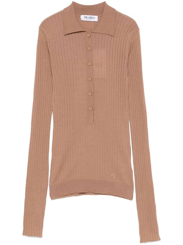 chunky-ribbed polo top