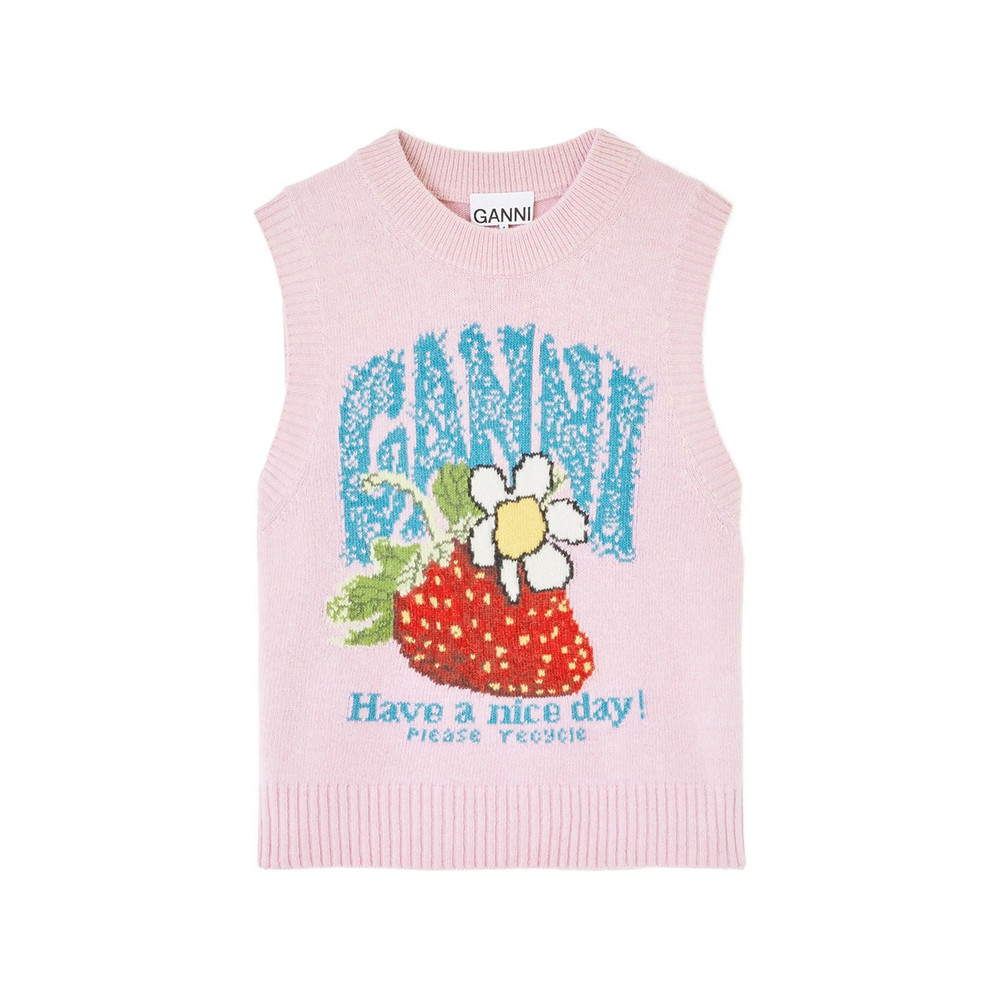 Ganni Strawberry-motif Intarsia-knit Vest