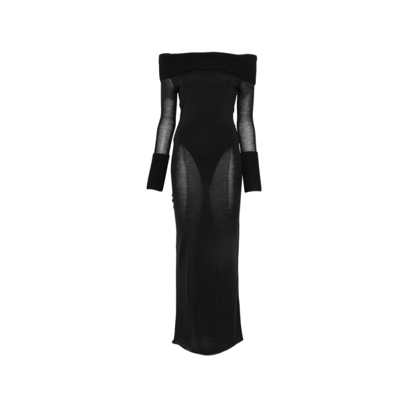 Alaïa Off-shoulder Ribbed-trim Maxi Dress