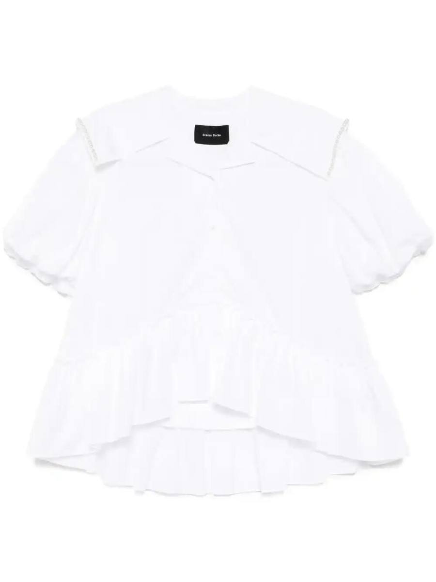 sailor-collar puff-sleeves shirt