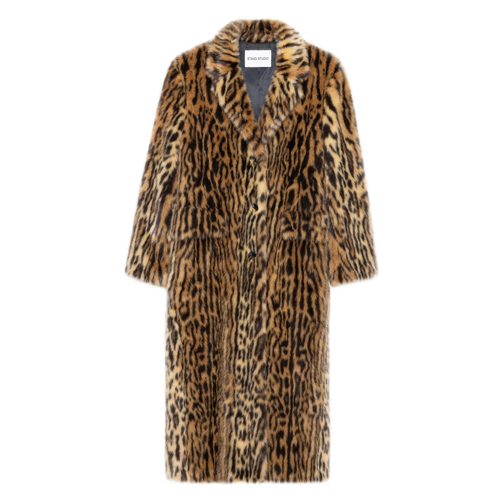 Stand Animal-print Faux-fur Coat
