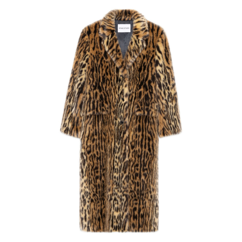 Stand Animal-print Faux-fur Coat