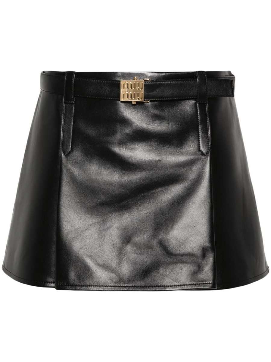 pleated leather mini skirt