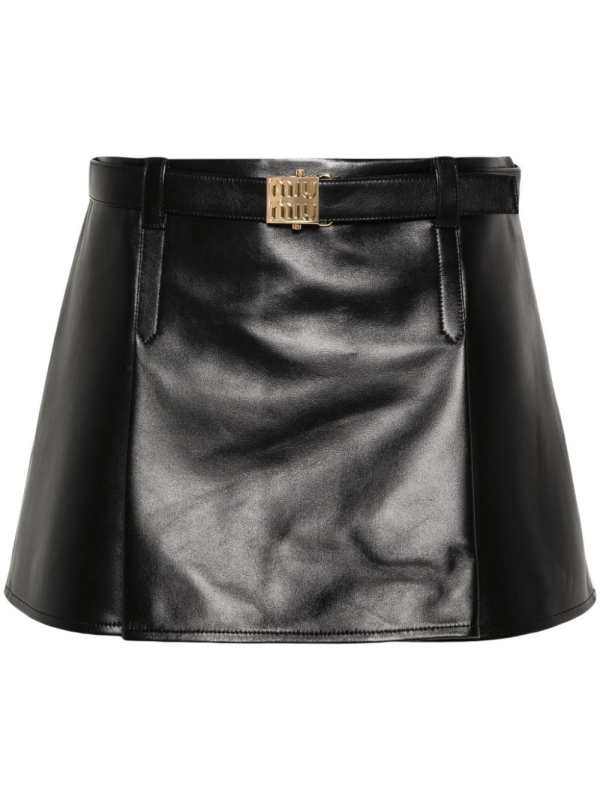 pleated leather mini skirt