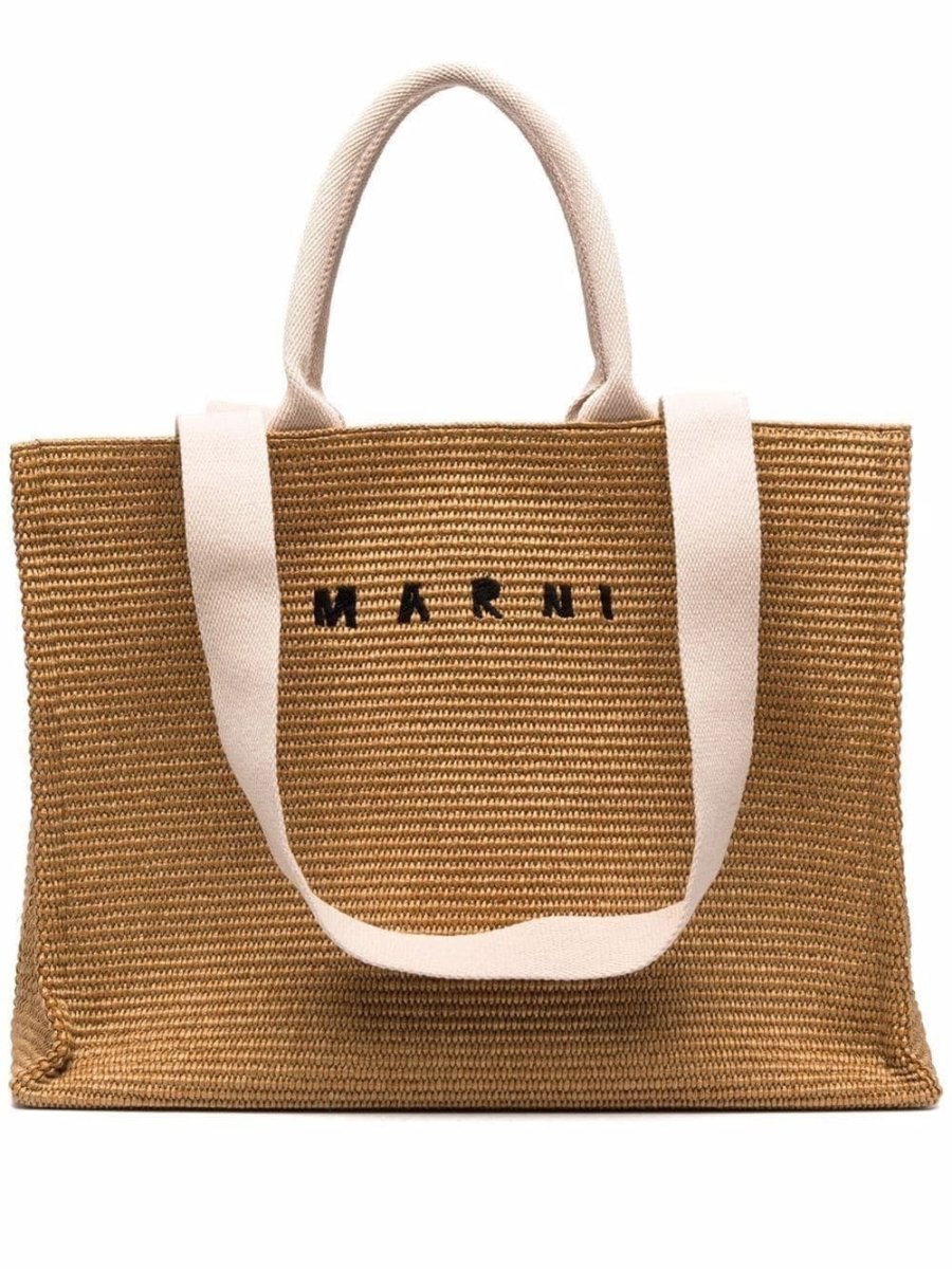 logo-lettering raffia tote bag