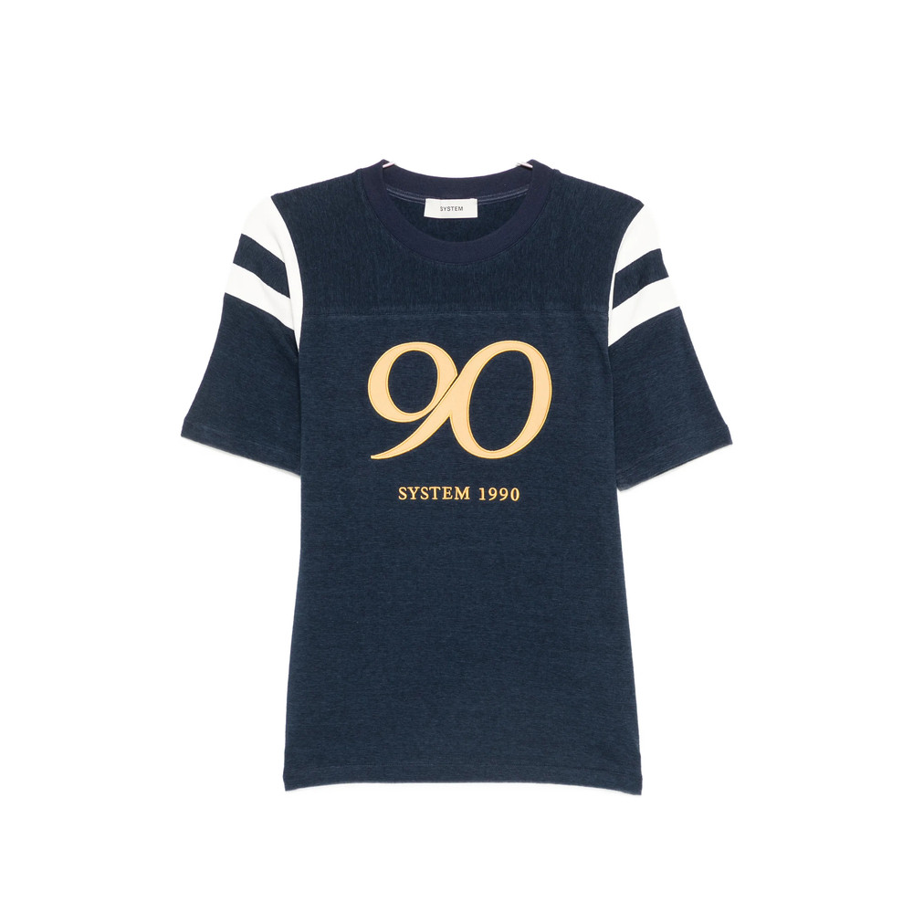 System Logo-print Striped-sleeve T-shirt