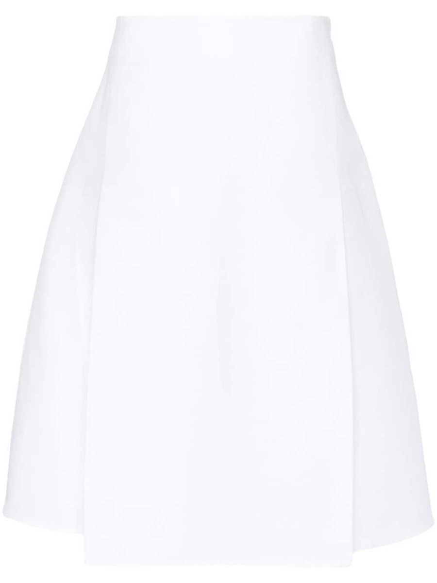 pleat-detail cotton midi skirt