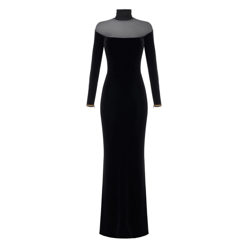 Elisabetta Franchi Velvet Mesh-insert Maxi Dress