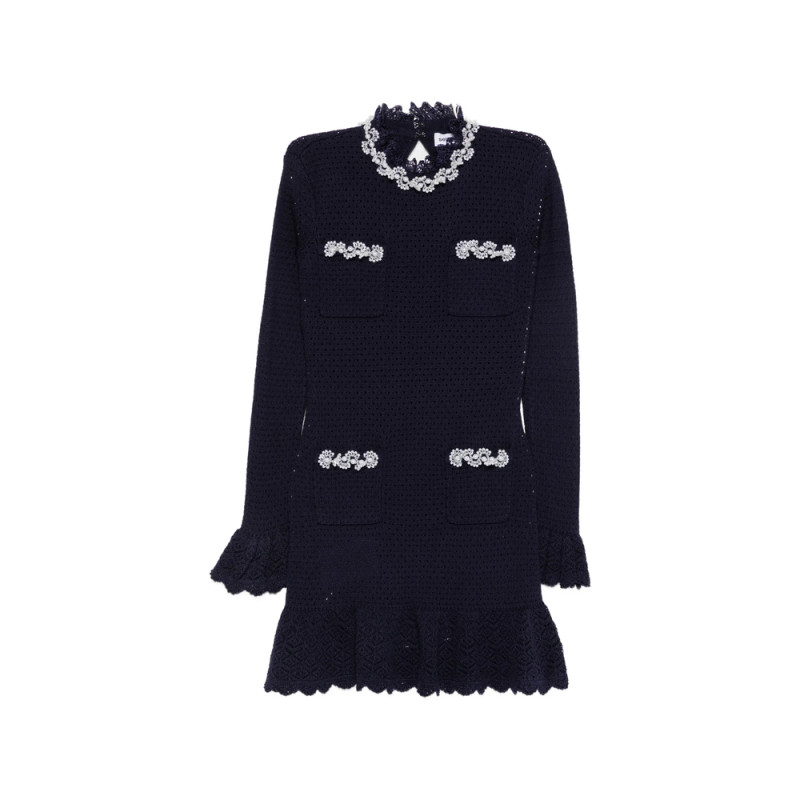 Self-portrait Embellished Crochet-knit Mini Dress