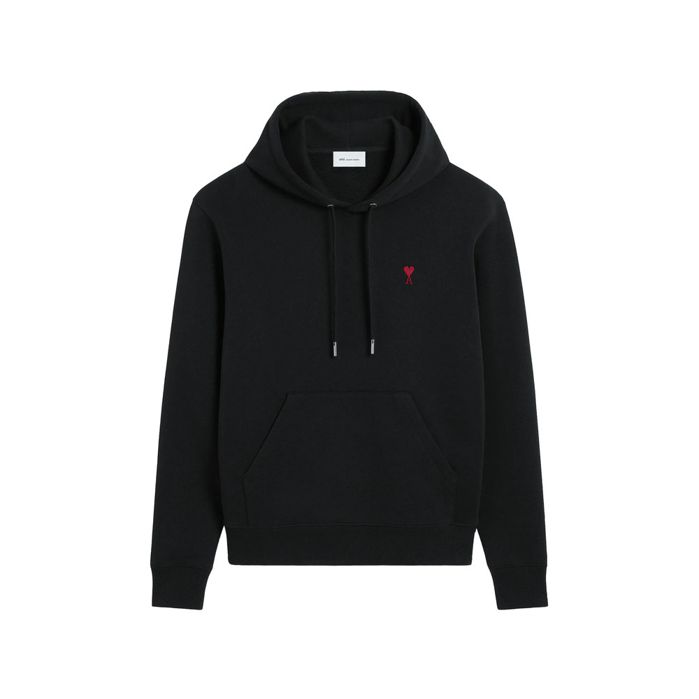 Ami Paris Black Cotton Hoodie With Ami De Coeur