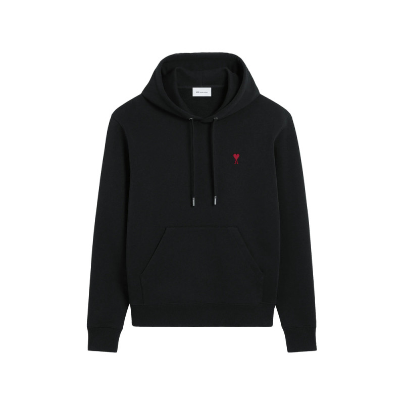 Ami Paris Black Cotton Hoodie With Ami De Coeur