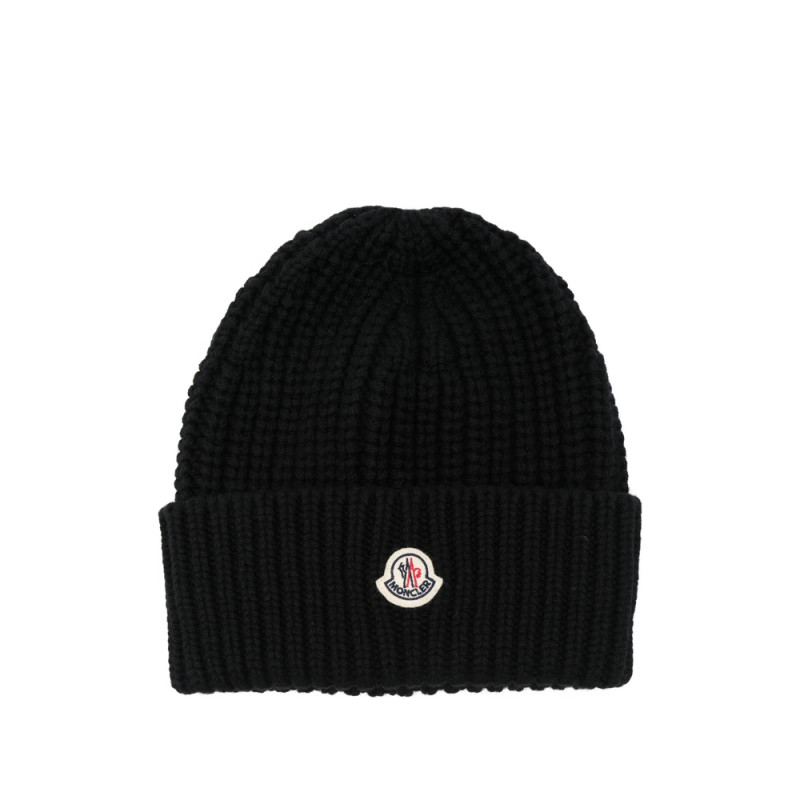 Moncler Ribbed Logo Beanie Hat