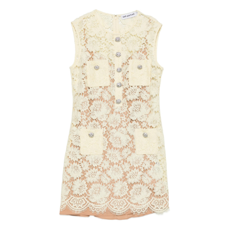 Self-portrait Embellished Lace Pocket Mini Dress