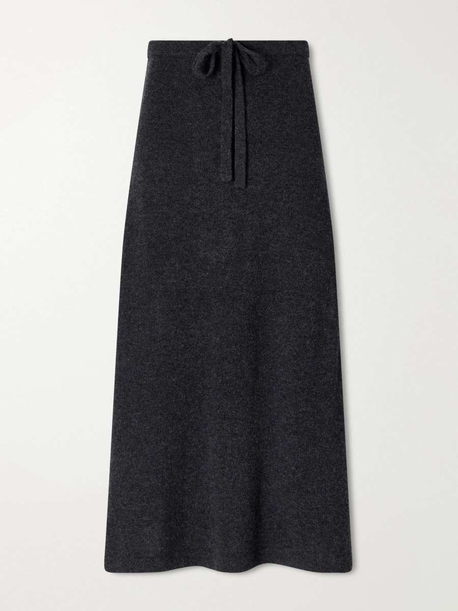 ALLUDE Drawstring wool and cashmere-blend knitted midi skirt