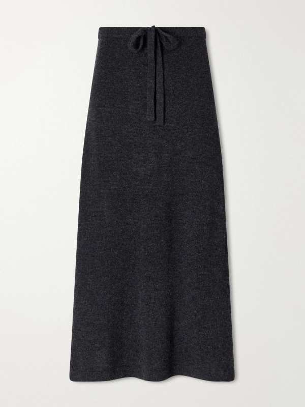ALLUDE Drawstring wool and cashmere-blend knitted midi skirt