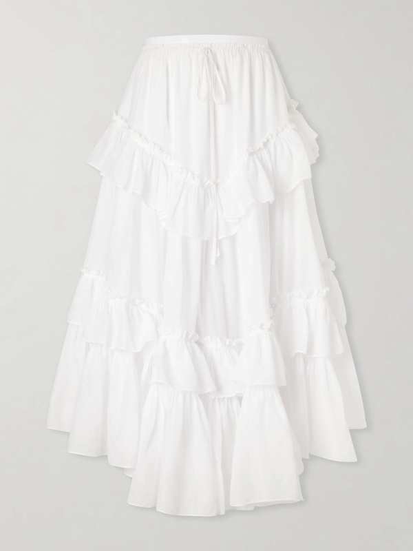 Chloe Ruffled tiered cotton-voile midi skirt