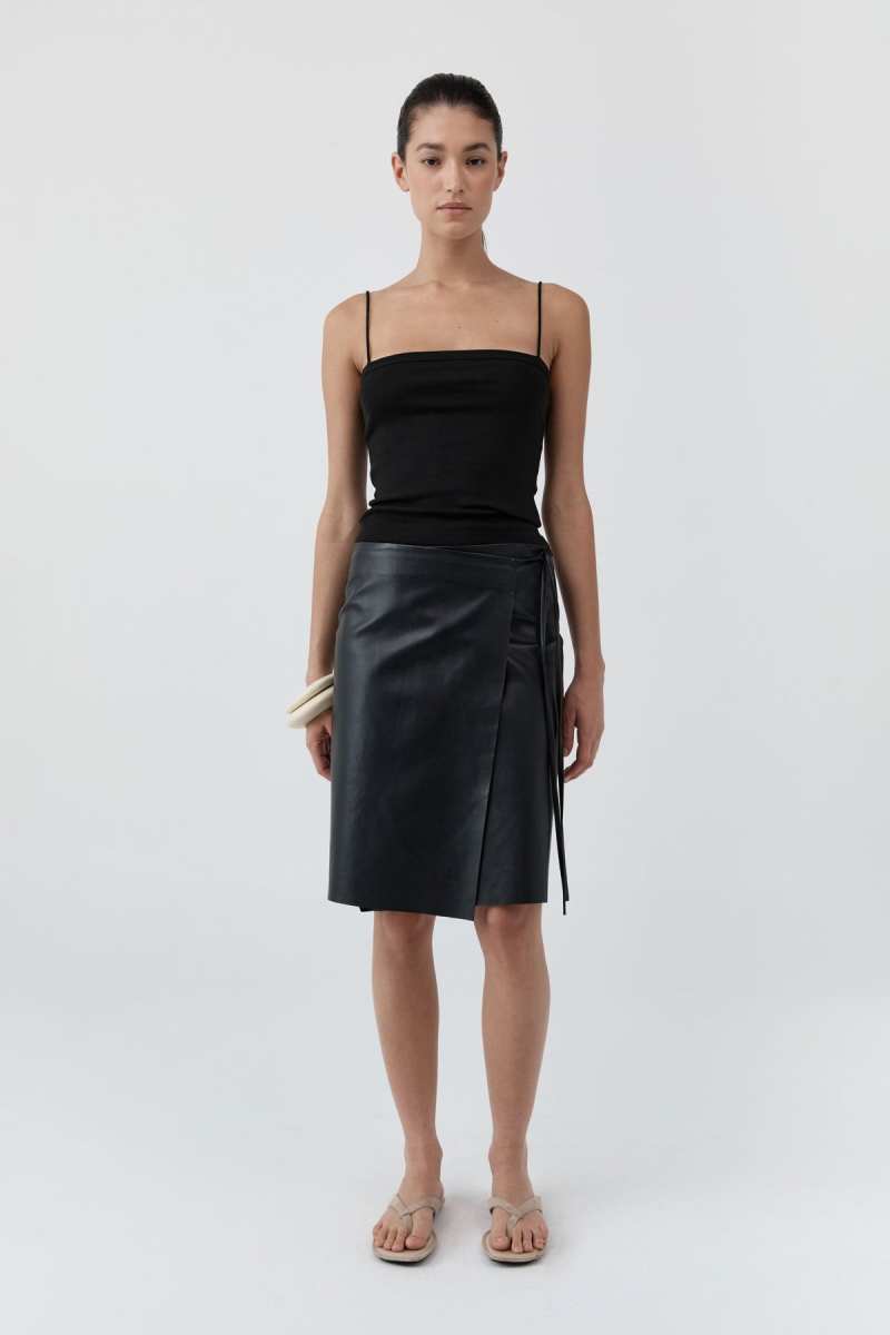 St. Agni Leather Everyday Wrap Skirt - Black