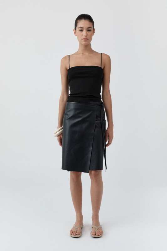 St. Agni Leather Everyday Wrap Skirt - Black