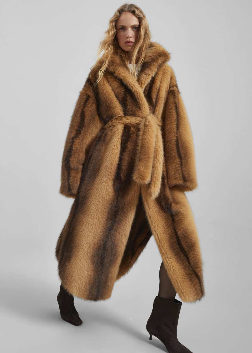 The Frankie Shop Ravello Faux Fur Robe Coat - Beige/Brown