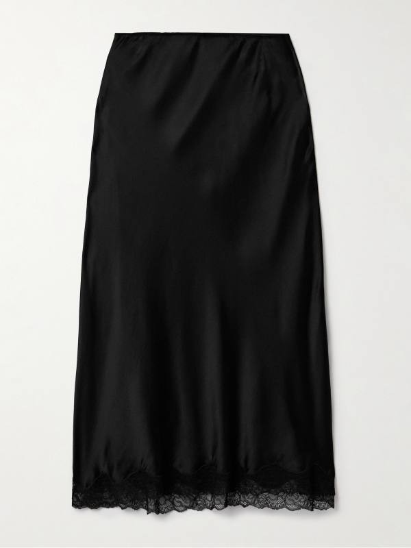 The Row Irene lace-trimmed silk-charmeuse skirt